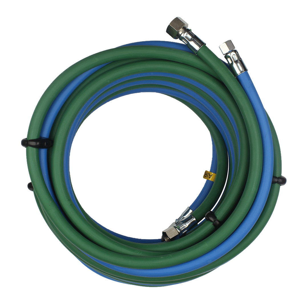 SATA Schlauchpaar, 2× Ø 9 mm 6 m lang G3/8" und G1/2", G1/4" Innengewinde mit Überzugsgeflecht