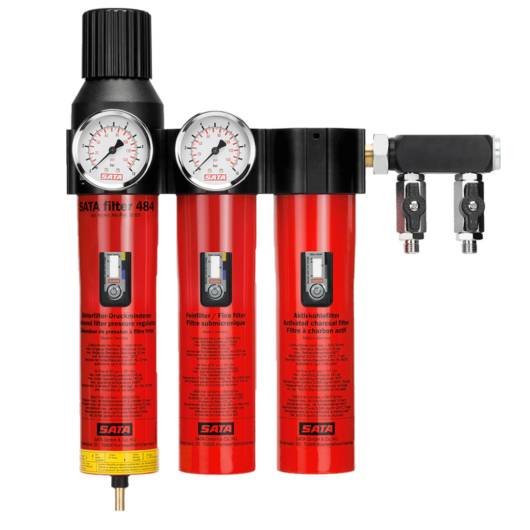 SATA filter 484 3-stufiger Sinter-/Fein-/Aktivkohlefilter mit Druckregler und Abgangsmodul